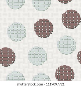 Abstract seamless pattern consisting of circles broken into pieces. Under the picture lies a network consisting of squares that consist of four bands each.