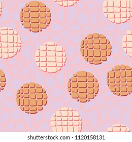 Abstract seamless pattern consisting of circles broken into pieces. Under the picture lies a network consisting of divided rounded squares.