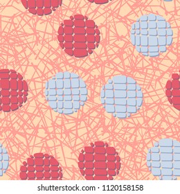 Abstract seamless pattern consisting of circles broken into pieces. Under the picture lies a network consisting of chaotically arranged straight segments.