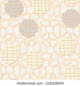 Abstract seamless pattern consisting of circles broken into pieces. Under the picture lies a network consisting of divided rounded squares.