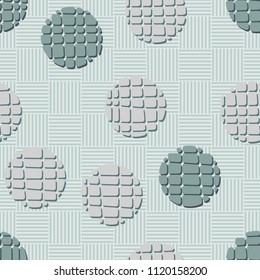 Abstract seamless pattern consisting of circles broken into pieces. Under the picture lies a chess network consisting of striped squares.