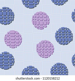 Abstract seamless pattern consisting of circles broken into pieces. Under the picture lies a chess network consisting of striped squares.