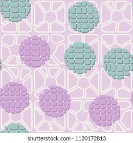 Abstract seamless pattern consisting of circles broken into pieces. Under the picture lies a network consisting of divided rounded squares.