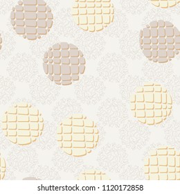 Abstract seamless pattern consisting of circles broken into pieces. The background of the picture is the texture of the composed groups of five-pointed stars.
