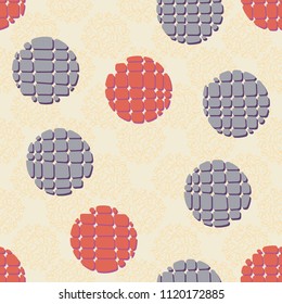 Abstract seamless pattern consisting of circles broken into pieces. The background of the picture is the texture of the composed groups of five-pointed stars.