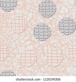 Abstract seamless pattern consisting of circles broken into pieces. Under the picture lies a network consisting of chaotically arranged straight segments.
