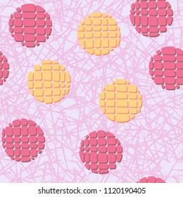 Abstract seamless pattern consisting of circles broken into pieces. Under the picture lies a network consisting of chaotically arranged straight segments.