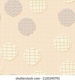 Abstract seamless pattern consisting of circles broken into pieces. Under the picture lies a network consisting of squares that consist of four bands each.