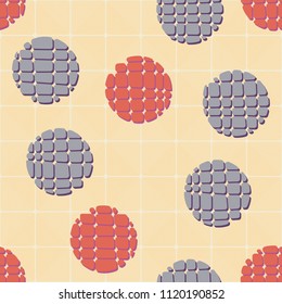 Abstract seamless pattern consisting of circles broken into pieces. Under the picture lies a network consisting of rounded squares that consist of diagonal segments.