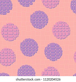 Abstract seamless pattern consisting of circles broken into pieces. Under the picture lies a network consisting of squares that consist of four bands each.