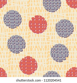 Abstract seamless pattern consisting of circles broken into pieces. Under the picture lies a network consisting of large squares cut into parts.
