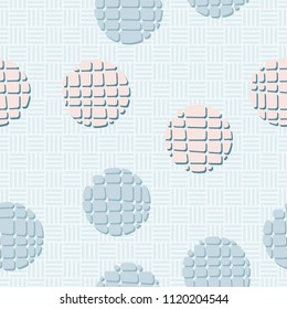 Abstract seamless pattern consisting of circles broken into pieces. Under the picture lies a network consisting of squares that consist of four bands each.