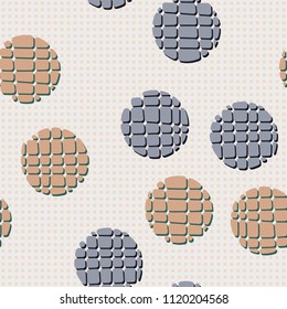 Abstract seamless pattern consisting of circles broken into pieces. Under the picture lies a network consisting of rows of small squares.