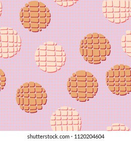 Abstract seamless pattern consisting of circles broken into pieces. Under the picture lies a network consisting of rows of small squares.