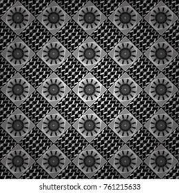 Abstract seamless pattern consisting of gray, black and white tiles. Vector illustration.
