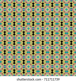 Abstract seamless pattern consisting of green, orange and neutral tiles. Vector illustration.