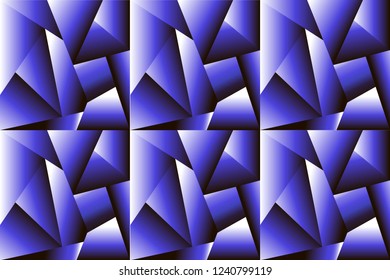 Abstract seamless pattern consisting of triangles of gray and blue hues. Vector composition.