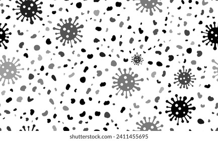 Abstract seamless pattern with coronavirus symbols. Creative leopard backdrop. Vector illustration on white background