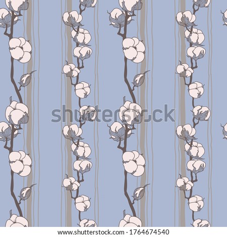 Abstract seamless pattern with cotton. Drawn by hand. Made in pastel colors. Tender background. Handmade pattern. Fluffy flowers.