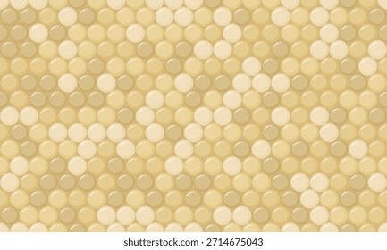 Abstract seamless pattern of creamy beige and offwhite circles arranged in a diagonal honeycomblike structure.