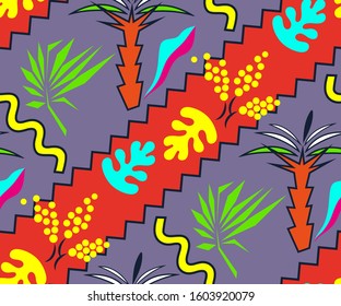 Abstract seamless pattern. Creative background with geometric figures. Funny wallpaper for textile and fabric. Fashion style. Colorful bright