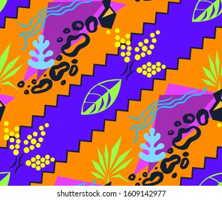 Abstract seamless pattern. Creative background with geometric figures. Funny wallpaper for textile and fabric. Fashion style. Colorful bright
