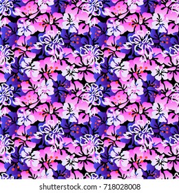 Abstract seamless pattern. Creative vector background, hawaiian tropical floral wallpaper with branches ferns, tropical herb. Summer exotic print with jungle plant palm leaves. Trendy colors