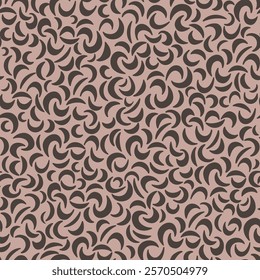 Abstract seamless pattern with crescent-like shapes. Dark motifs against a soft dusty pink background.