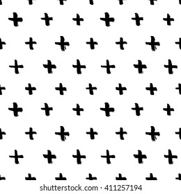 Abstract seamless pattern with crosses. Brush strokes vector background . Black and white hand drawn hipster texture. Print for cards, fabric, wrapping paper. 