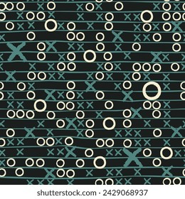 abstract seamless pattern with crosses and circles on a cage background. Suitable for wallpaper, wrapping paper or fabric