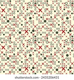 abstract seamless pattern with crosses and circles on a cage background. Suitable for wallpaper, wrapping paper or fabric