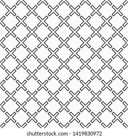 Abstract seamless pattern of crosses or plus signs. X-sign pattern ornament. Modern stylish texture. Simple minimalistic graphic print. Design for textile print, poster. Vector monochrome background.