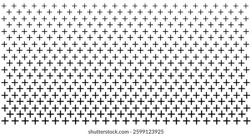Abstract seamless pattern of crosses or plus signs. Halftone gradient minimal background. Black halftone of cross and plus design for pattern and background. Vector Illustration. 