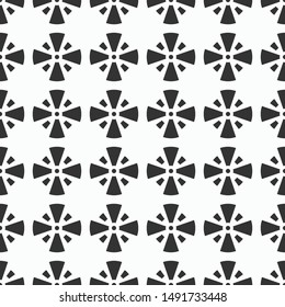 Abstract seamless pattern of crosses. Regularly repeating symmetric geometric shapes, symbols. Monochrome vector background.