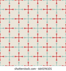 Abstract seamless pattern of crosses with rounded corners. Retro style. Regular repeating geometric ornament. Minimalist graphic print. Fashion style, trendy fabric, template. Vector background.