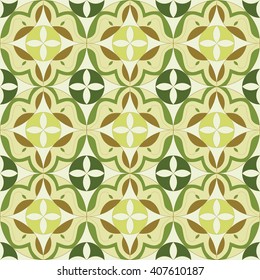 Abstract seamless pattern cubes created from color leafs, illustration. Green, brown, yellow.