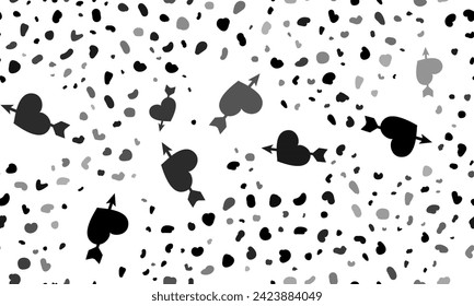 Abstract seamless pattern with cupid arrow symbols. Creative leopard backdrop. Vector illustration on white background