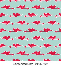 Abstract  seamless pattern with Cupid's arrows flying on wings.Vector hearts Valentine's day background. Wedding texture.Can be used for wallpaper,cover fills, web page background.Vector Illustration.