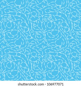 abstract seamless pattern with curling branches on blue background. Vector illustration