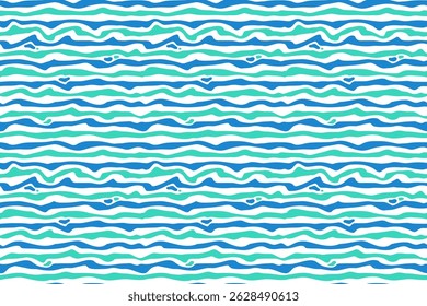 Abstract seamless pattern curved blue stripes on light white background. Print, vector illustration