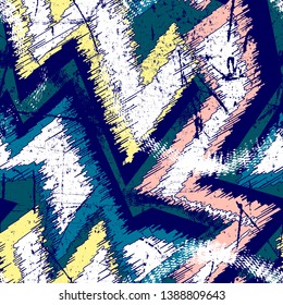 Abstract seamless pattern with curved chaotic shapes. Grunge urban repeated backdrop for boys, textile, wrapping paper.