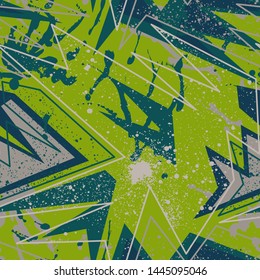 Abstract seamless pattern with curved elements, triangle shapes.