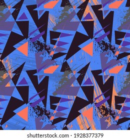 Abstract seamless pattern with curved geometry elements and grunge spots