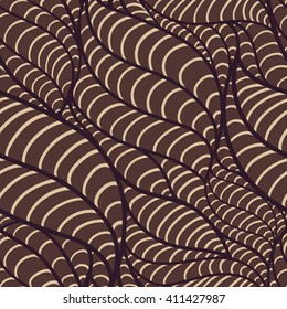 Abstract seamless pattern with curved lines. Beige and brown curved lines on a brown background.
