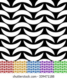 Abstract seamless pattern with curved shapes in 5 colors