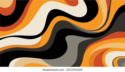 abstraktes, nahtloses Muster mit Kurven in den Farben Gelb und Beige, im Stil von Martiros saryan, hellschwarz und Bronze, abstrakte Natur, abstrakte Figuren, kräftige Farben, starke Linien, hellschwarz und beige.