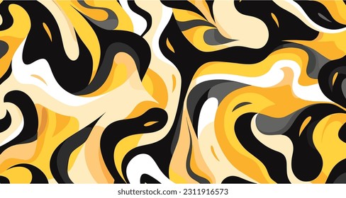 abstract seamless pattern with curves in yellow and beige colors, in the style of martiros saryan, light black and bronze, abstract nature, abstract figures, bold colors, strong lines, light black and