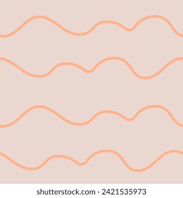 Abstract seamless pattern with curvy stripes. Horizontal vertical striped background. Minimal design with wavy lines. Gray and orange colors. Geometric repeat vector illustration