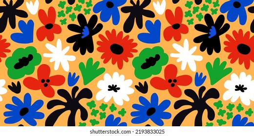 Abstract seamless pattern with cute hand drawn meadow flowers. Fashion stylish natural background. Hand drawn design elements for fabric, print, cover, banner, wrapping, wallpaper.