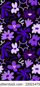 Abstract seamless pattern with cute hand drawn meadow flowers. Fashion stylish natural background. Hand drawn design elements for fabric, print, cover, banner, wrapping, wallpaper.